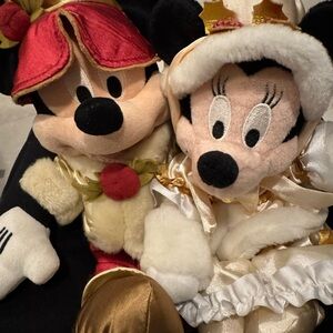 Vintage Disney Mickey and Minnie Plush Set dressed in Victorian Satin outfits